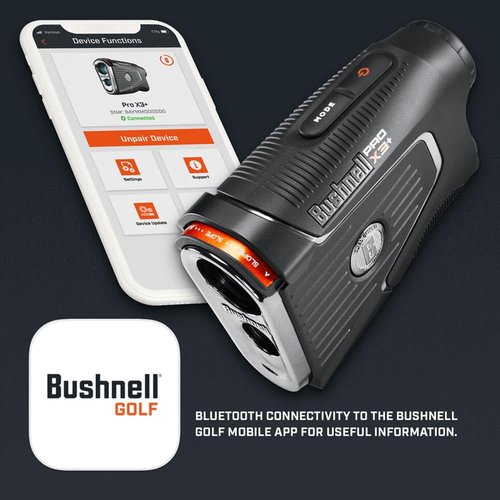 Bushnell Golf Pro Player Pack - Pro X3+Link Rangefinder with Slope/Wind Adjustments, Case, Wingman View Audible/Viewable GPS Speaker & Signature Series Towel - Golf Course GPS Magnetic Caddie Bundle