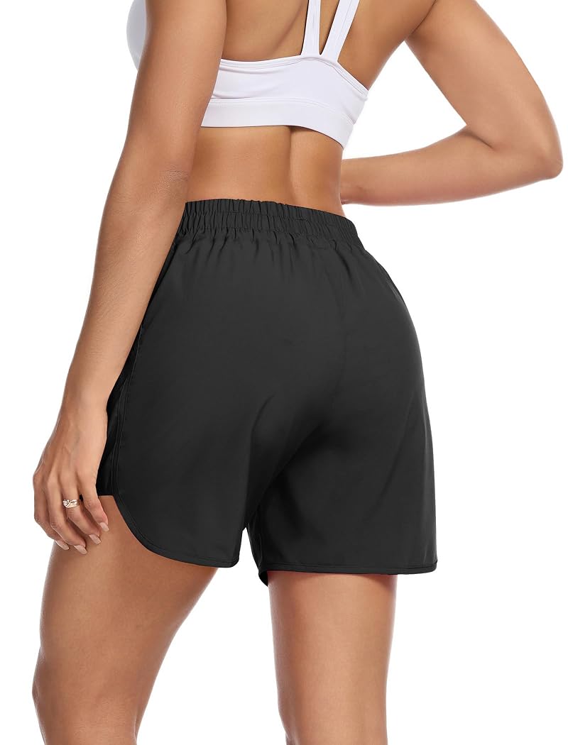 5" Women's Running Shorts with Liner & Zipper Pockets - A-Black XL