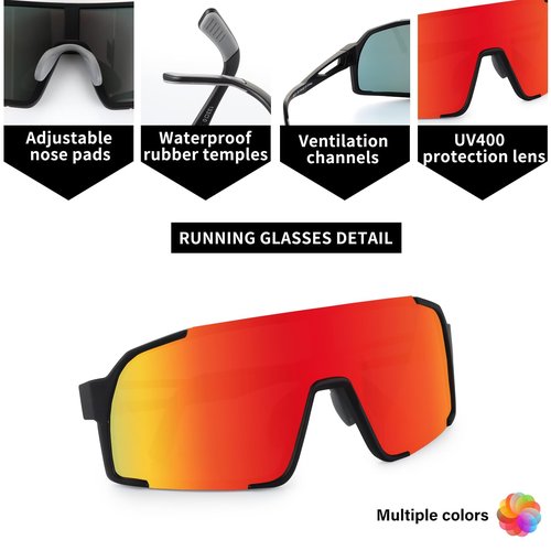 OULAIQI Baseball Sunglasses for Men Women,Sports Cycling Glasses for Running Driving Fishing Volleyball Mountain Bike Sunglasses with UV Protection (BLACK RED)