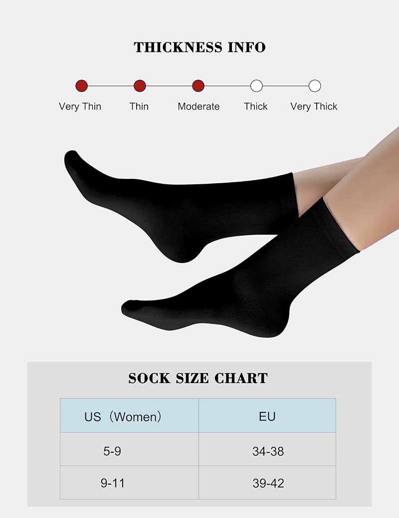 Duufin Black 12 Pairs Women’s Mid Calf Crew Socks, Size 9-11 - Variation: Black+9-11