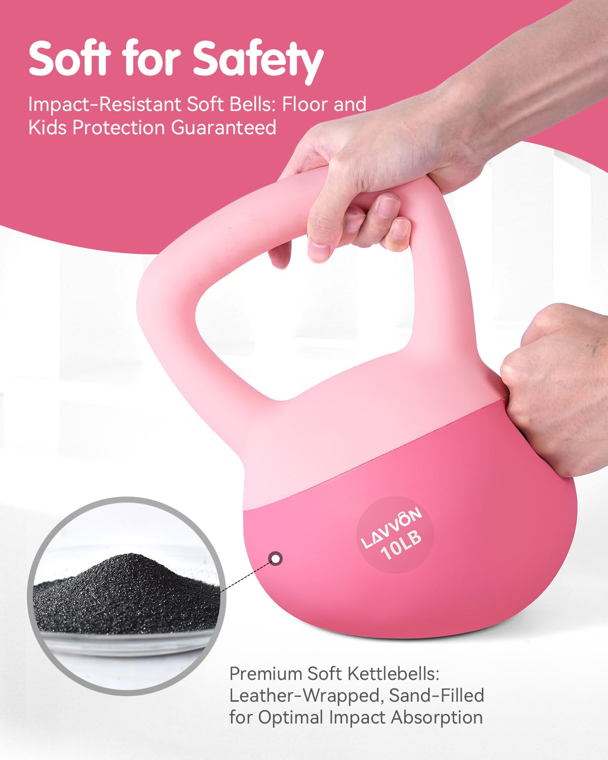 Soft Kettlebell - Cushioned Impact-Resistant Base and Anti-Slip, Kettle bell Anti-Slip Grip Weight for Home Workouts, Safe Strength Training Kettlebells Sets for Women & Men, With Non-slip Gloves (Pink, 5LB)