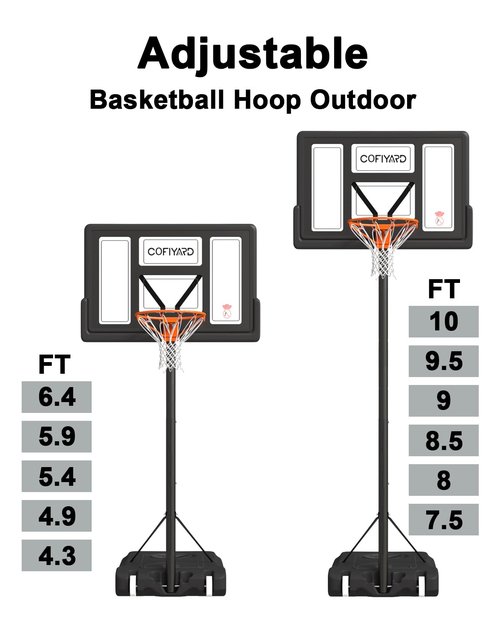 Cofiyard 10FT Basketball Hoop Outdoor System with Extra Sandbag,Height Adjustable Basketball Goal System 44 Inch Shatterproof Backboard for Youth/Teens/Adults Indoor Outdoor (New Black)