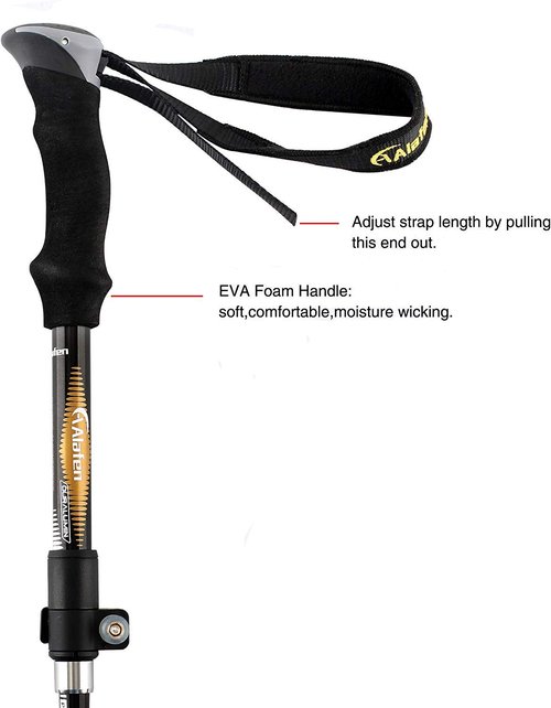 A ALAFEN Aluminum Collapsible Ultralight Travel Trekking Hiking Pole for Men and Women, Black 1 Single Pole