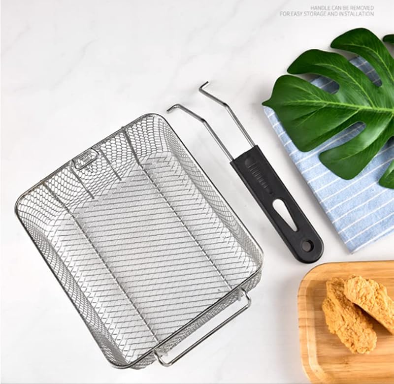 Stainless Steel Square Fry Basket with Foldable Detachable Handle, 8-Inch (21 cm) - Food Grade, Rust-Resistant