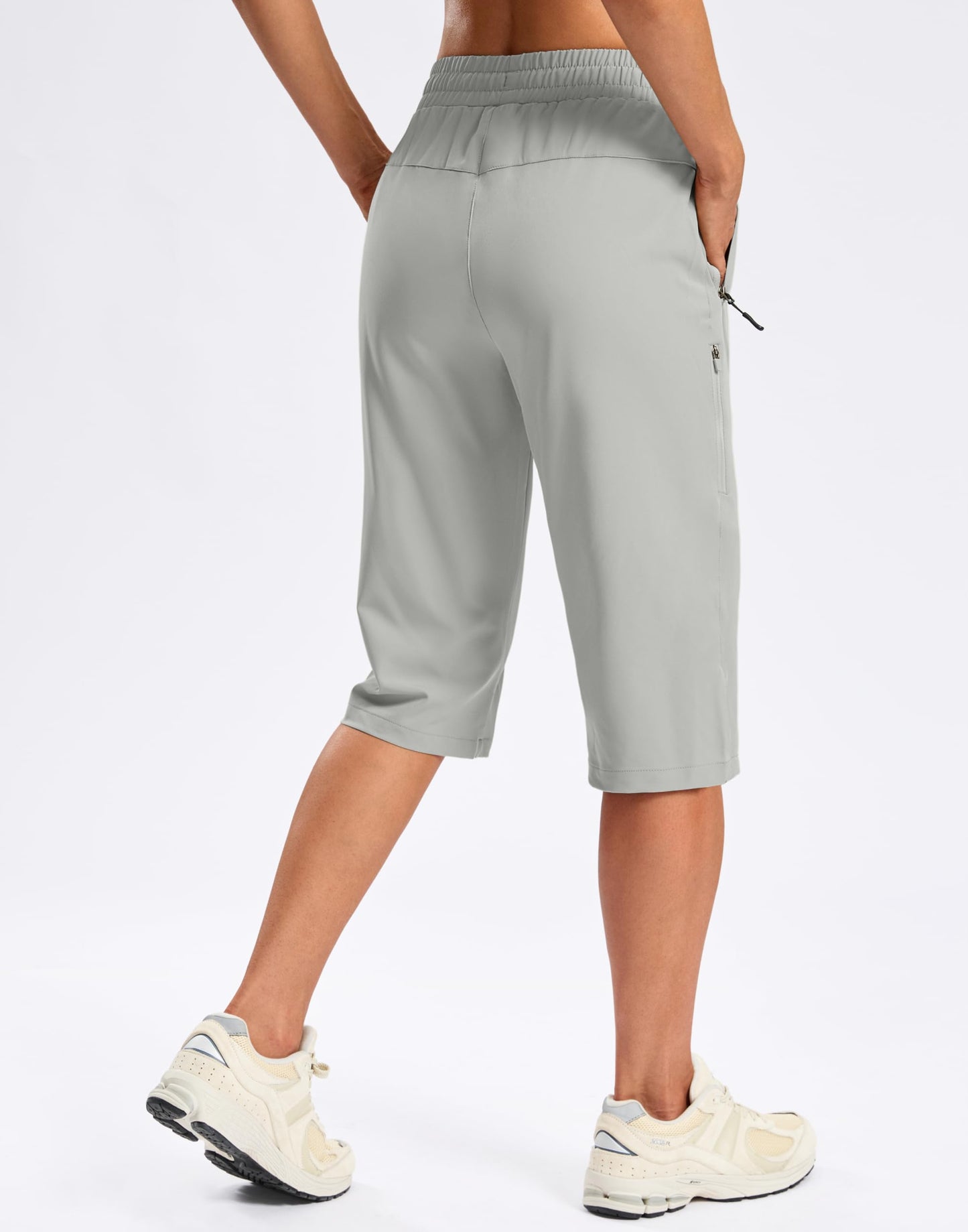 SANTINY Women's 13''/ 15"/ 17'' Long Hiking Shorts with Zipper Pockets Lightweight Quick Dry Below The Knee Capris for Women (Bright Gray_XL)