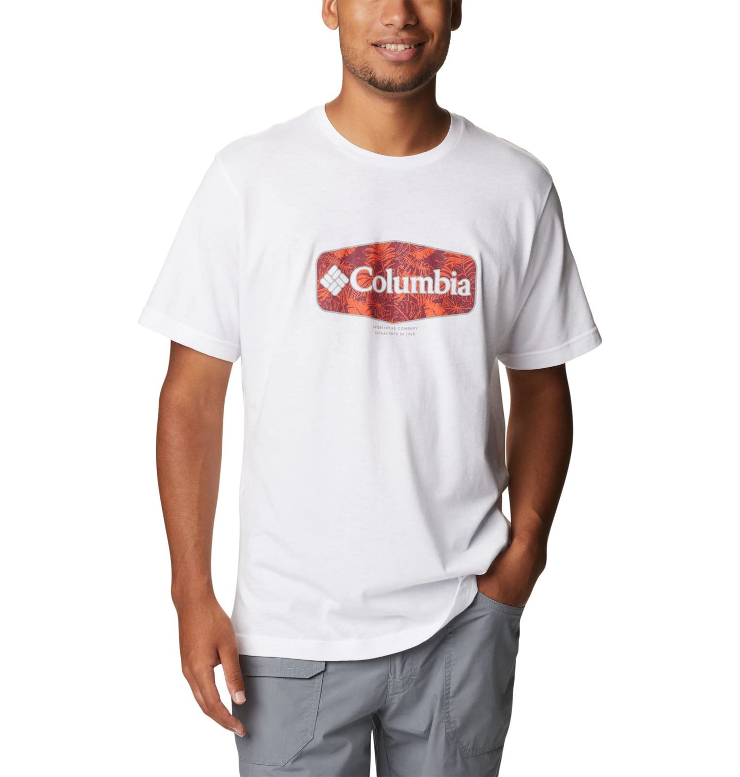 Columbia Men's Thistletown Hills Graphic Short Sleeve, White/Wanderland Graphic, Large