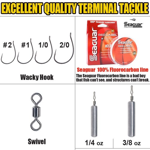Drop Shot Rigs for Bass Fishing Ready Rig with Hooks and Sinker Weights (Hook Size 2-Weight 1/4 oz-Qty 5)