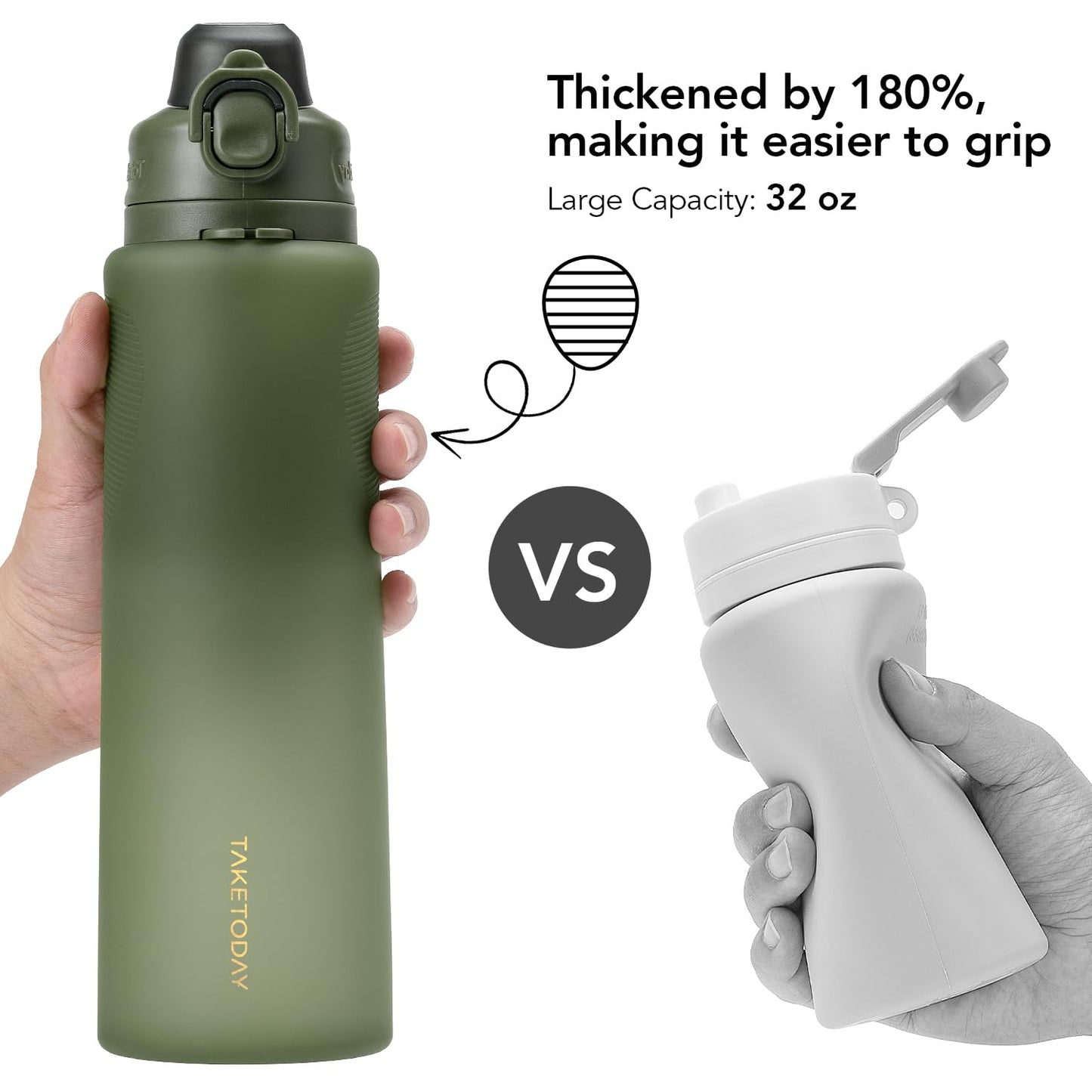 TakeToday Collapsible Water Bottles for International Travel, 32oz Green