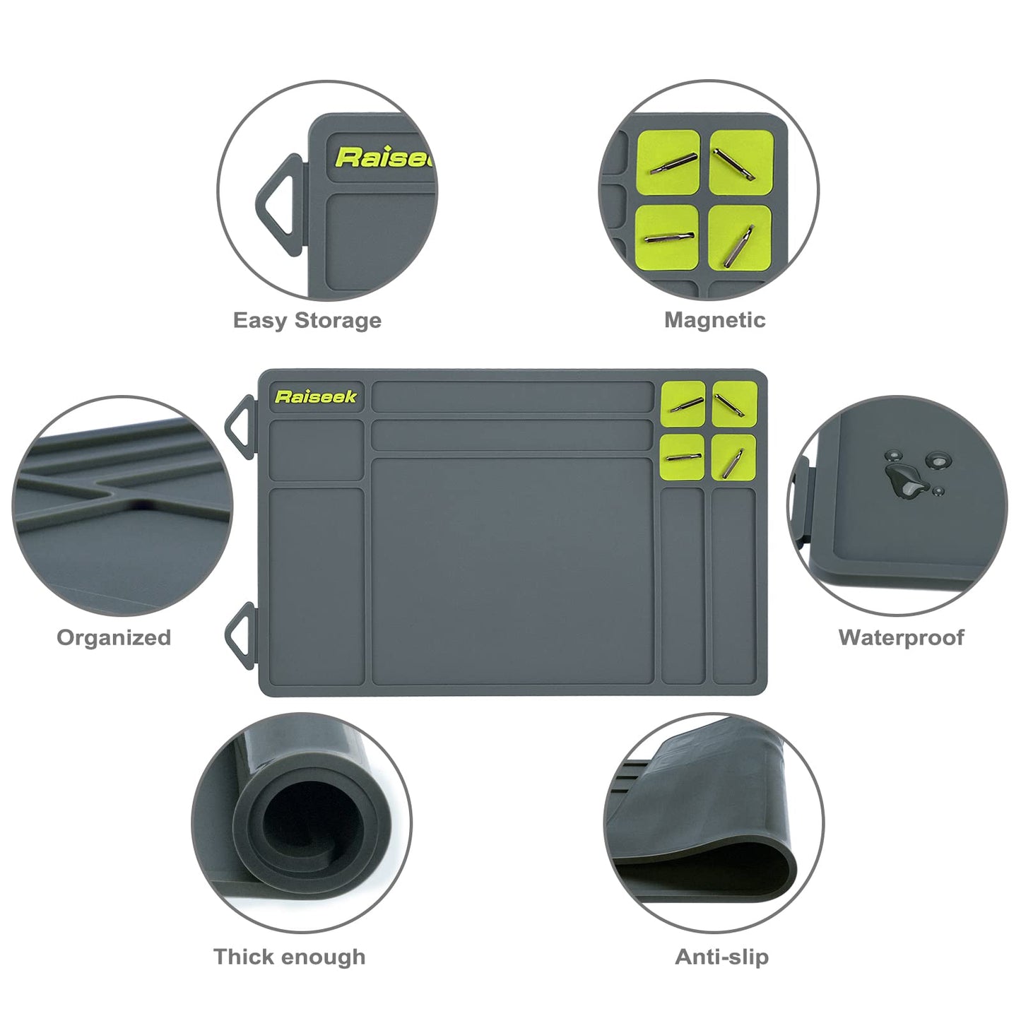 Raiseek Pistol Gun Cleaning Mat, Magnetic Gun Maintenance Mat,Anti-Slip Rubberized Pistol Gun Mat with Organizer Parts Tray,Protective Workbench Mat 15.9" x 9.8"