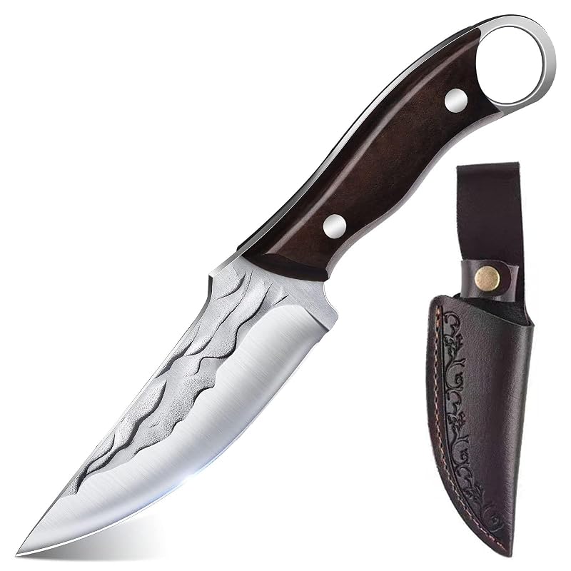 Fixed Blade Survival Knife with Leather Sheath - 8.5-Inch Full Tang Bushcraft Hunting Knife