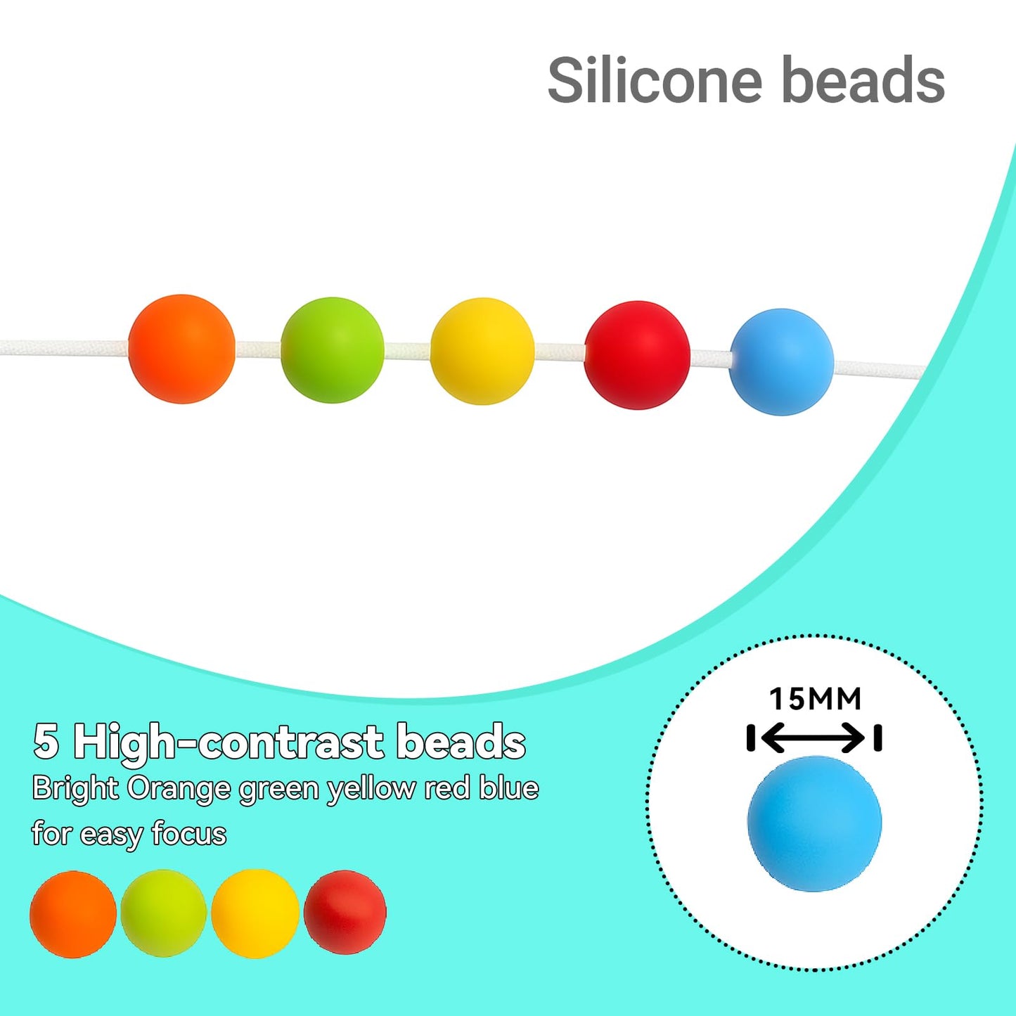 6 Foot with 5 Beads Vision Convergence Training - Convergence Insufficiency Tool - Train Vision, Athletic Performance, and More!, White