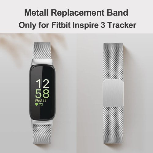 Vanjua for Fitbit Inspire 3 Bands Women Men, Stainless Steel Metal Mesh Loop Adjustable Magnetic Wristband Replacement Straps Compatible with Fitbit Inspire 3 Fitness Tracker (Silver)