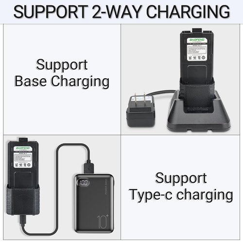 BAOFENG UV-5R Battery 3800mAh USB-C Charging Extended High Capacity Battery for UV5R BF-8HP UV-5R Series Radios with Type-C Charging Cable,2Pack