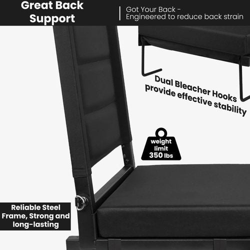 GravGrow Stadium Seats with Back Support, Portable Bleacher Chairs with Back and Cushion, Thick Padded Bleacher Seat, Lightweight Folding Stadium Chair for Sports Events
