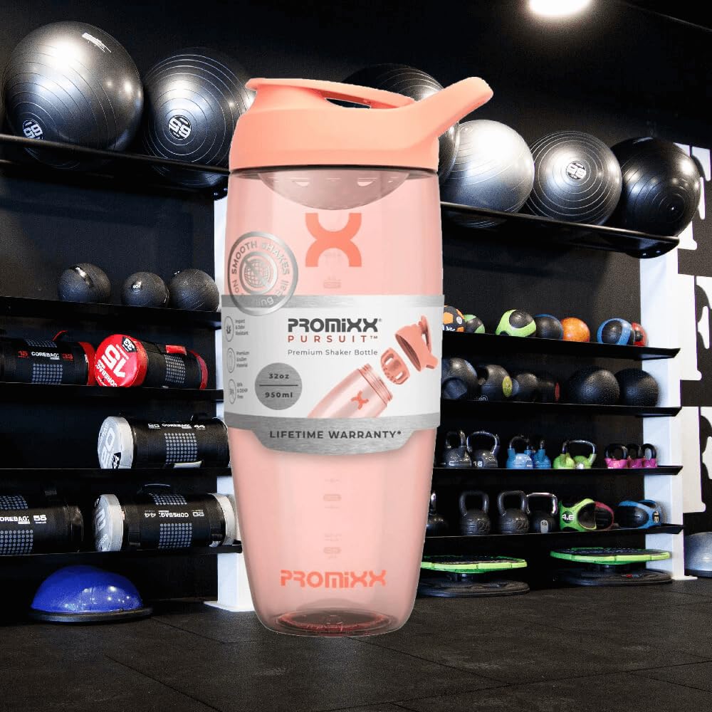 Promixx Pursuit Protein Shaker Bottle, 32 oz Beverage Shaker Cup, Silent No-Ball Mixer, Leak-Proof Lid, BPA/BPS & Phthalate-Free ECOZEN, Easy-Clean for Protein Shakes, Pre & Post-Workout Smoothies
