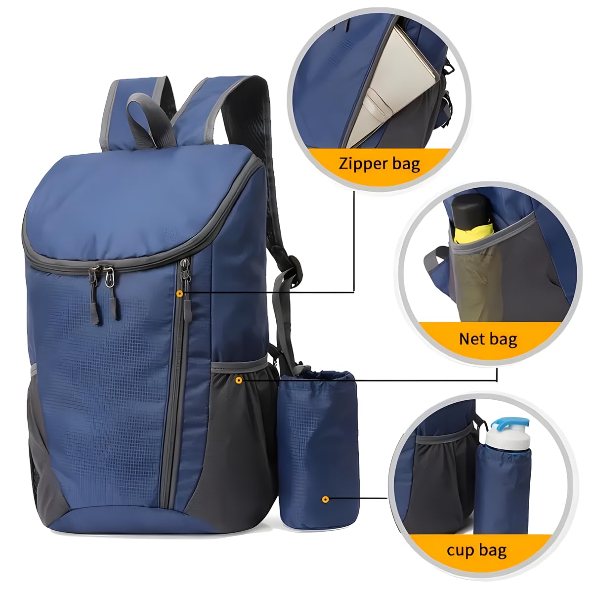 AUUEYY Portable Foldable Backpack Folding Mountaineering Bag, Ultralight Outdoor Cycling Rucksack, Travel Hiking Knapsack (Orange)
