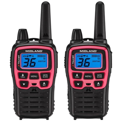 Midland® T71PNK X-TALKER FRS Walkie Talkies with NOAA Weather Scan & Alert – Long Range Two-Way Radios – 36 Channels, 121 Privacy Codes – for Camping, Overlanding, Rock Crawling – Black/Pink, 2 Pack
