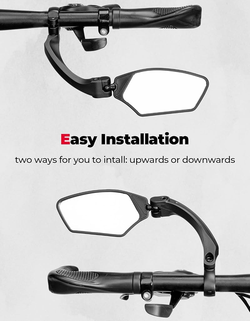 KEMIMOTO Bike Mirrors 2 Pack Wide-Angle HD Rear View, 360° Adjustable