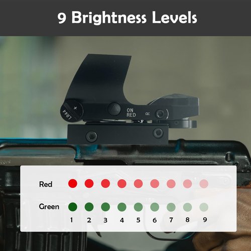 Socpuro 1x28x40mm Red Green Dot Reflex Sight with 9 Brightness Levels, 4 Adjustable Reticles Reflex Sight Scope with 20mm Rail Mount
