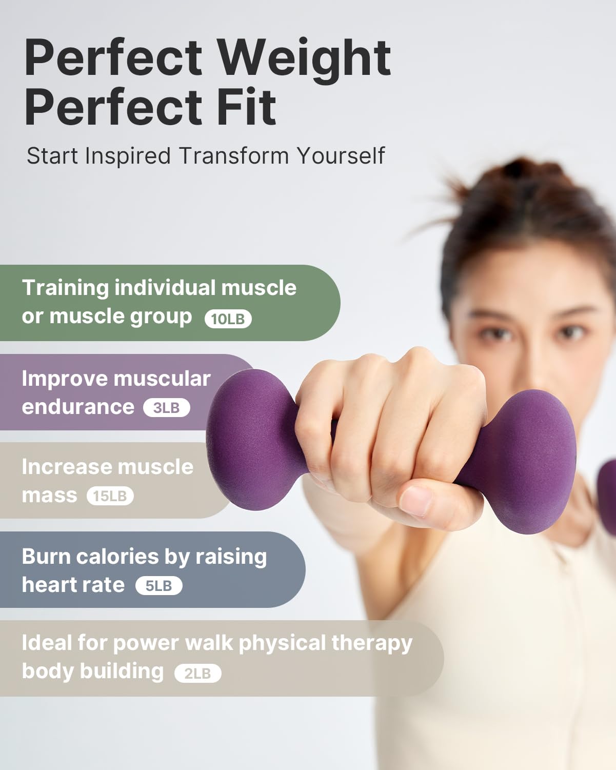 YOTTOY Dumbbell Set of 2,2-15 Pound Hand Weights for Women, Non-Slip Hand Weights for Home Gym, Strength Training, and Full-Body Workouts (Purple, 10LB-Pair)