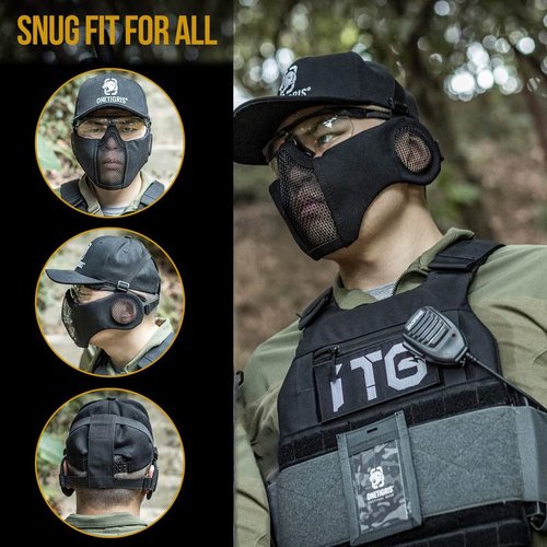 OneTigris 6" Foldable Half Face Mesh Mask with Ear Protection, Tactical Lower Face Protective Mask (Black)