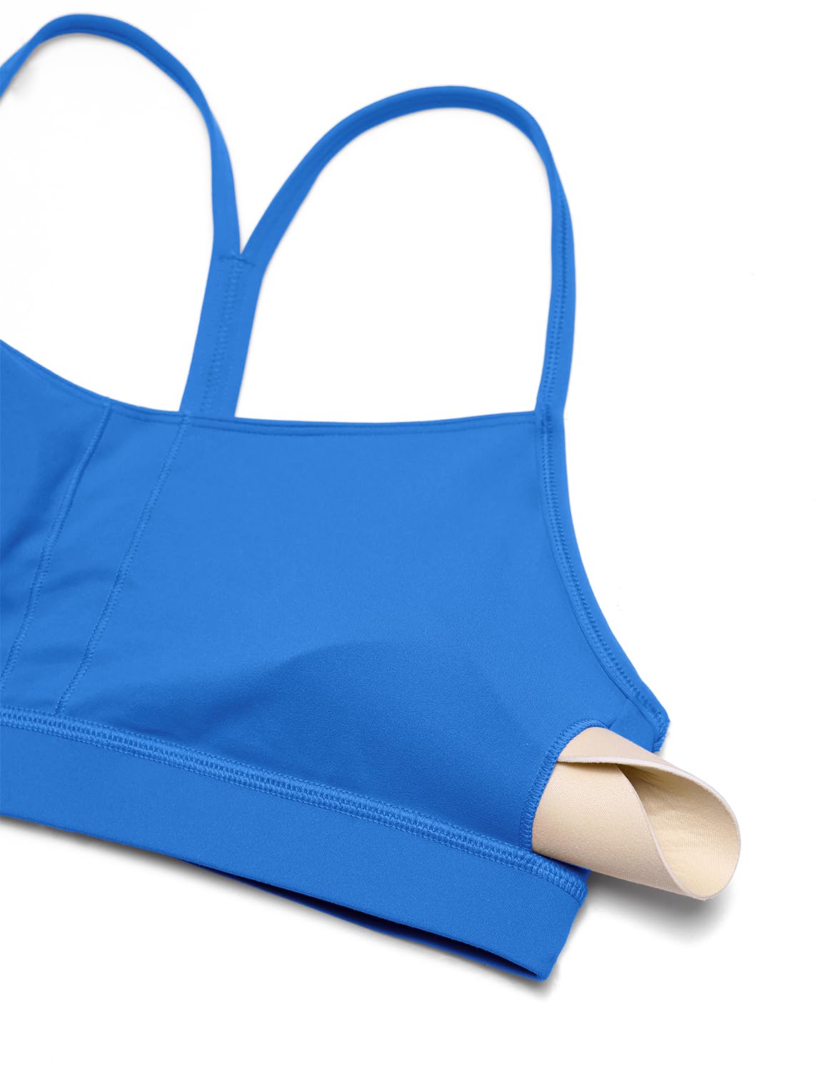 CRZ YOGA Butterluxe Womens Y Back Sports Bra - Padded Racerback Low Impact Spaghetti Thin Strap Workout Yoga Top Sparkle Blue Large