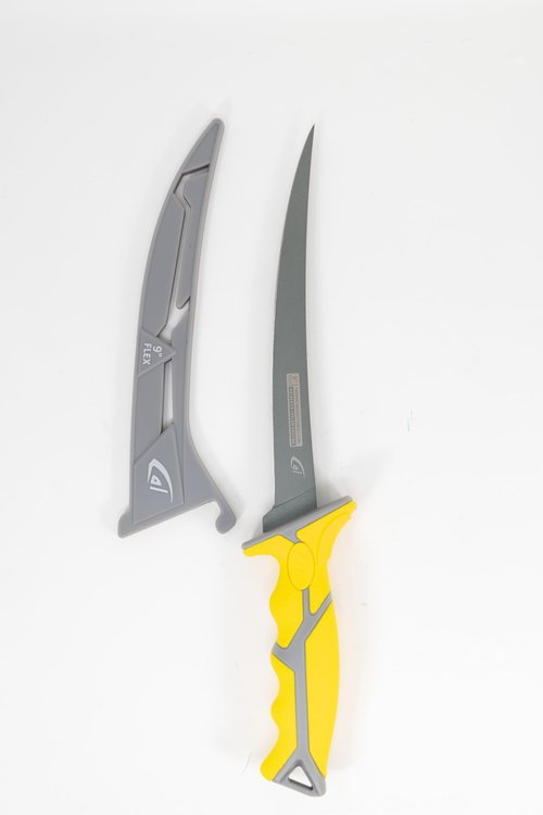 danco 9" Flex Fillet Knife Yellow Karl Fishing Knives, Premium Swedish Steel Blade, Non-Stick Teflon Coating for Smooth, Precise Cuts, Freshwater/Saltwater