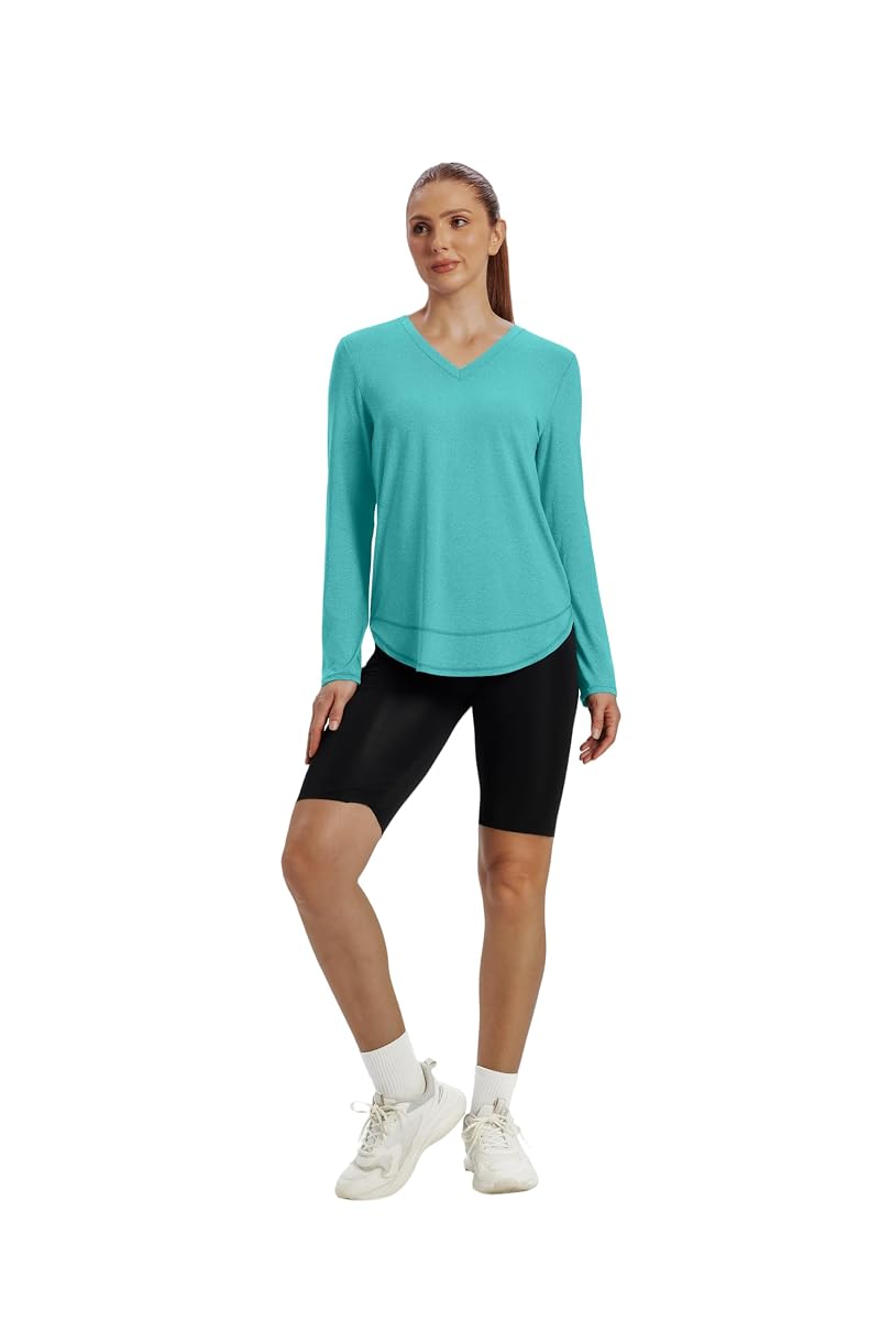 XIEERDUO Women’s Long Sleeve Sun Protection Running Top - Aqua, X-Large