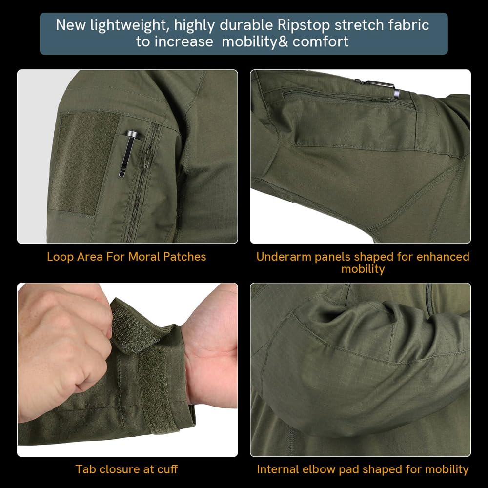 KRYDEX Tactical G4 Combat Shirt Ripstop Rapid Assault Long Sleeve Shirt with Elbow Pads