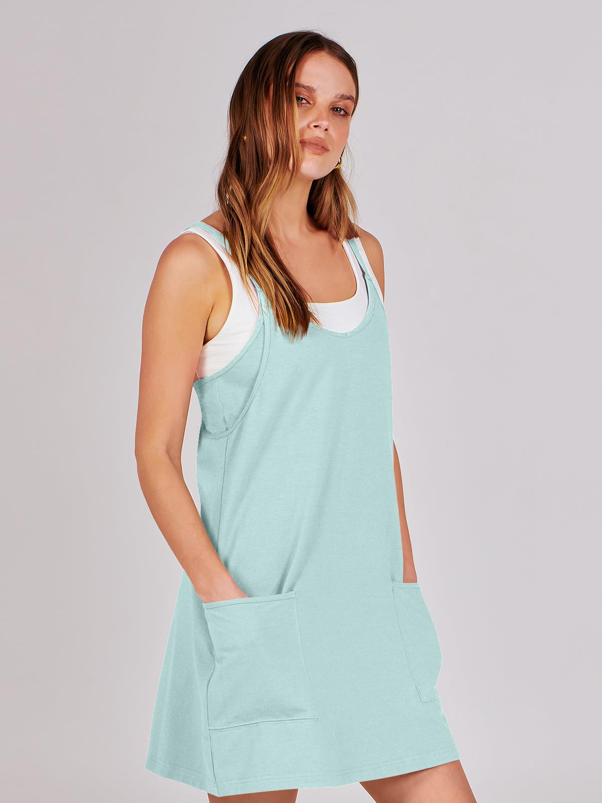 ANRABESS Women Athletic Dress Summer Tennis Workout Active Sports Mini Romper Dress Built in Shorts Travel Vacation Clothes Mint Green X-Large