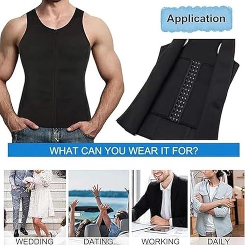 krautain Men's Zipper Waist Trainer Trimmer Vest Sweat for Men Under Clothes Compression Shirt Body Shaper Compression Undershirts(1PC,X-Large)