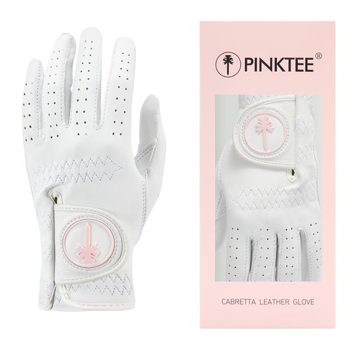 CROWNBLANKS PINKTEE Women's Golf Glove Cabretta Leather Left Hand with Enhanced Grip Ladies Soft Pink Glove Fit Size Small Medium Large XL (19-Small)