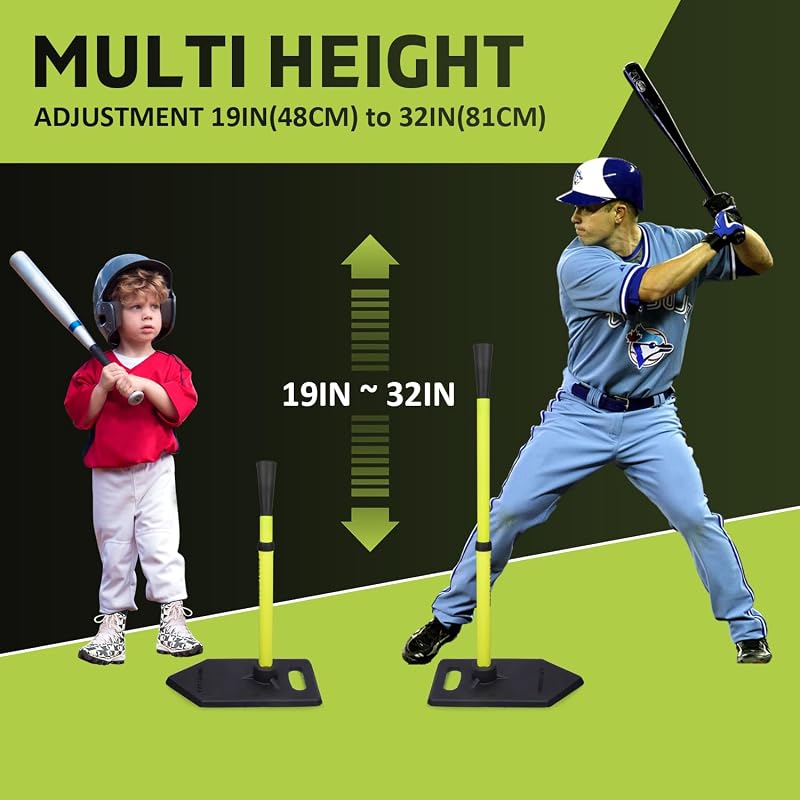 Eastgoing Yellow Baseball Tee for Kids - Adjustable 19-32 in Telescoping Hitting Tee