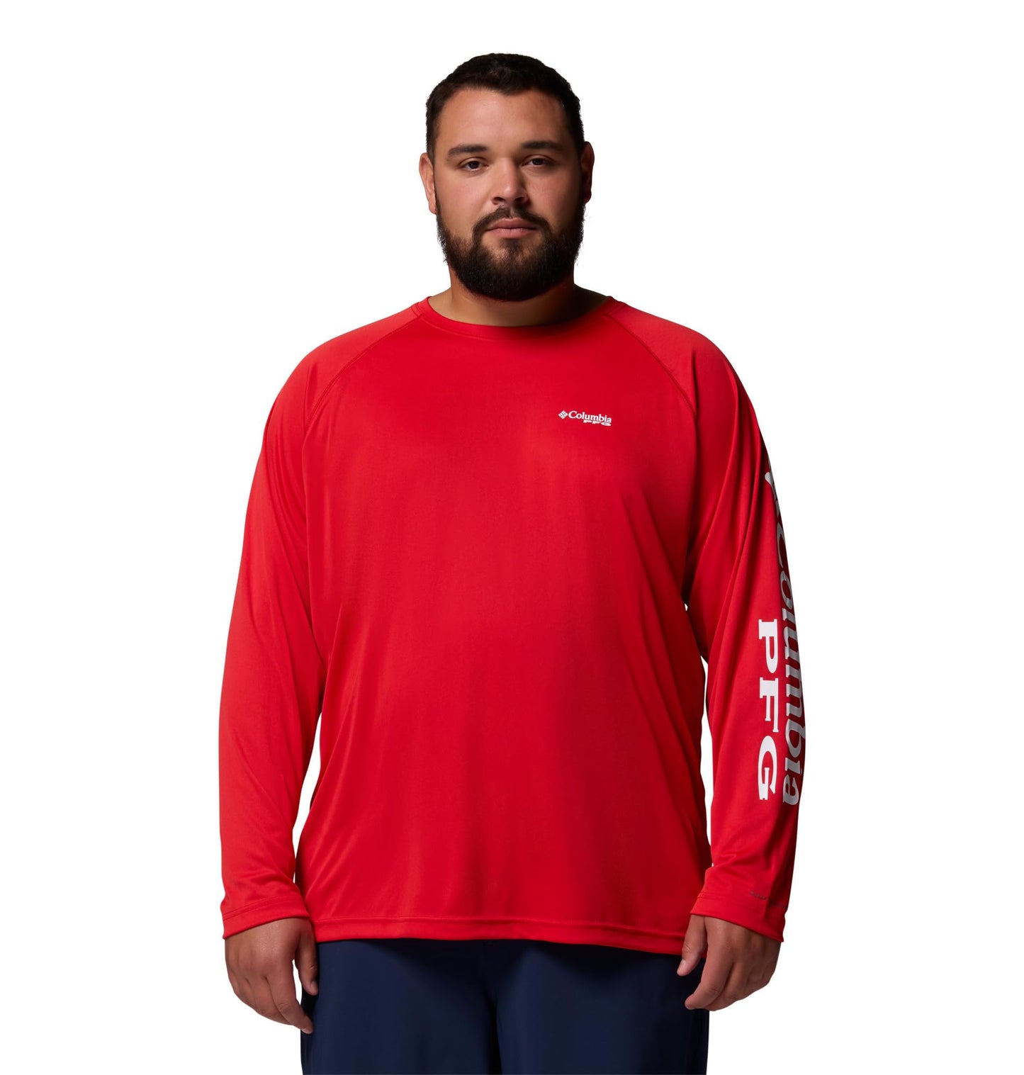 Columbia Men's PFG Terminal Tackle Long Sleeve Fishing Shirt, Red Spark/White Logo, 3X