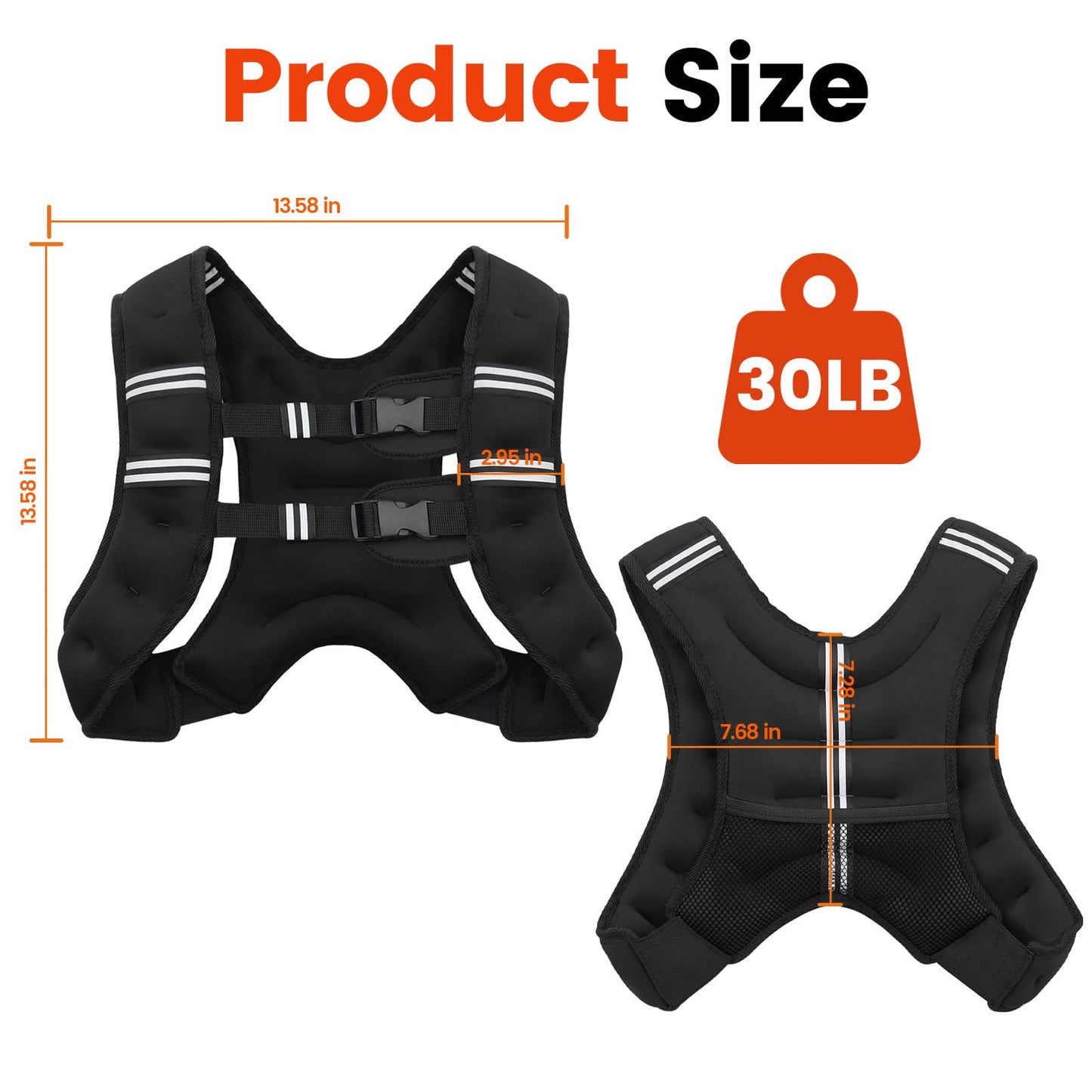 Poudee Weighted Vest, 30LB Weight Vest for Men Women, Body Weight Vests Adjustable with Reflective Stripe for Strength Training, Running, Training Workout, Jogging, Walking - 30LB