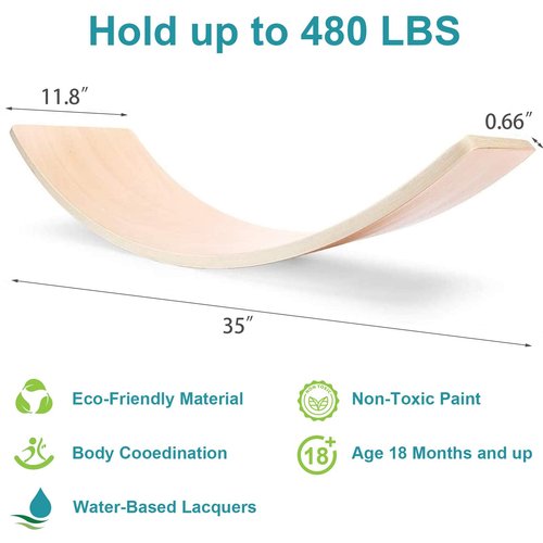 Gentle Monster Wooden Wobble Balance Board, 35 Inch Rocker Board Natural Wood, Kids Toddler Open Ended Learning Toy, Yoga Curvy Board for Classroom & Office Adult