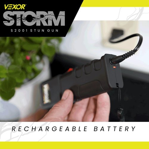 Vexor Storm S2001 Personal Safety Device - Rechargeable with LED Light - Ergonomic Grip and Wrist Strap - Safety Switch - Includes Holster and Training Guide