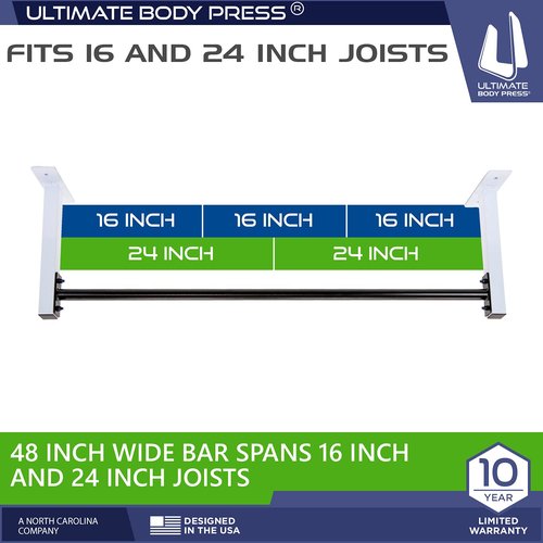 Ceiling Mount Pull Up Bar with 48” Straight Bar and 14” Risers, Fits 16” and 24” Joist by Ultimate Body Press
