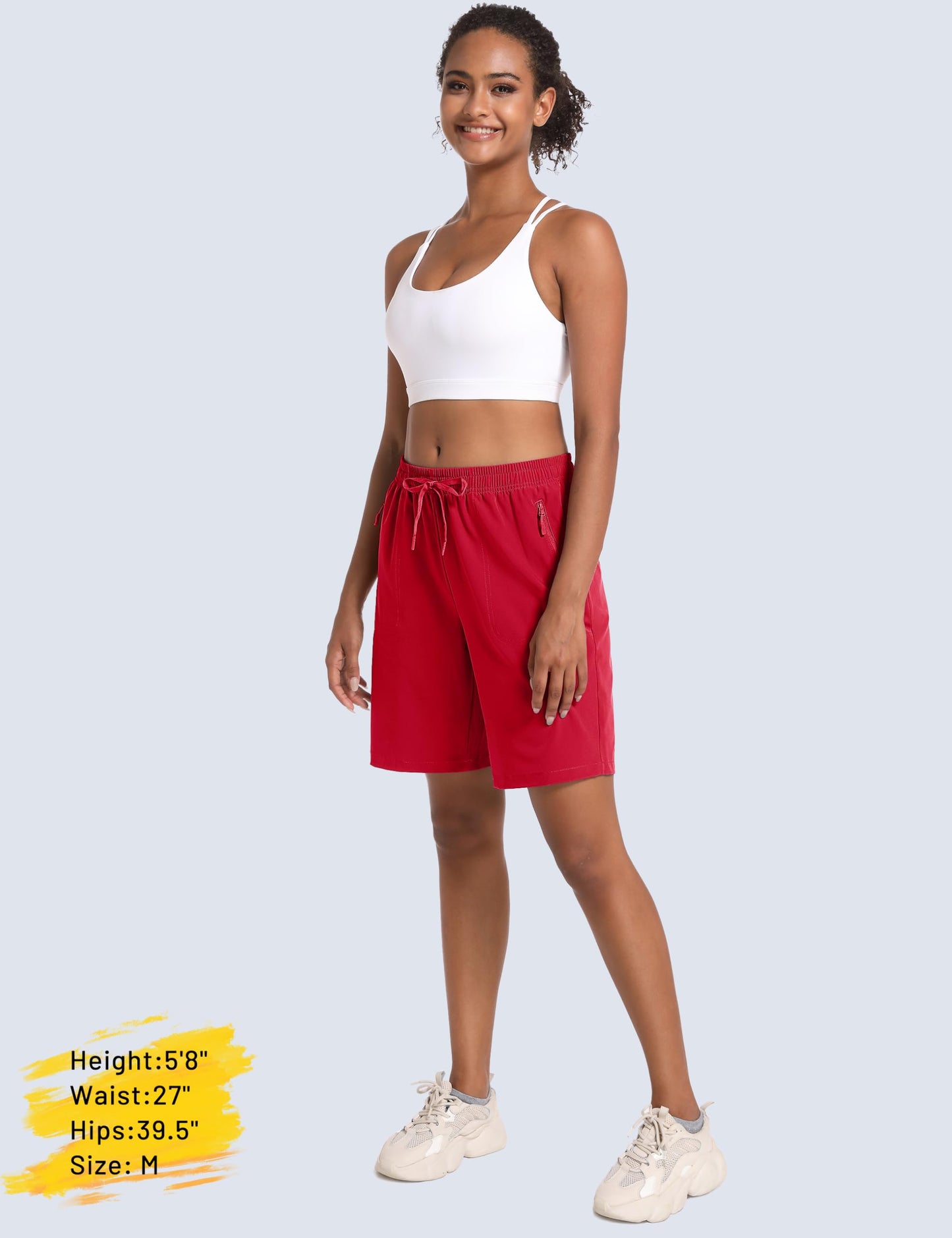 MAGCOMSEN Womens Shorts Elastic Waistband Hiking Shorts 8 Inch Lightweight Golf Shorts with Pockets Tomato Red M