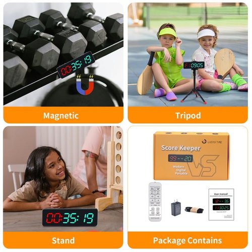 LUCKY TIME Electronic Scoreboard with Remote,Protable LED Digital Cornhole Score Keeper with Tripod,Score/Timer/Count Up/Countdown/Stopwatch/Gym Mode for Backyard lawns Table Game