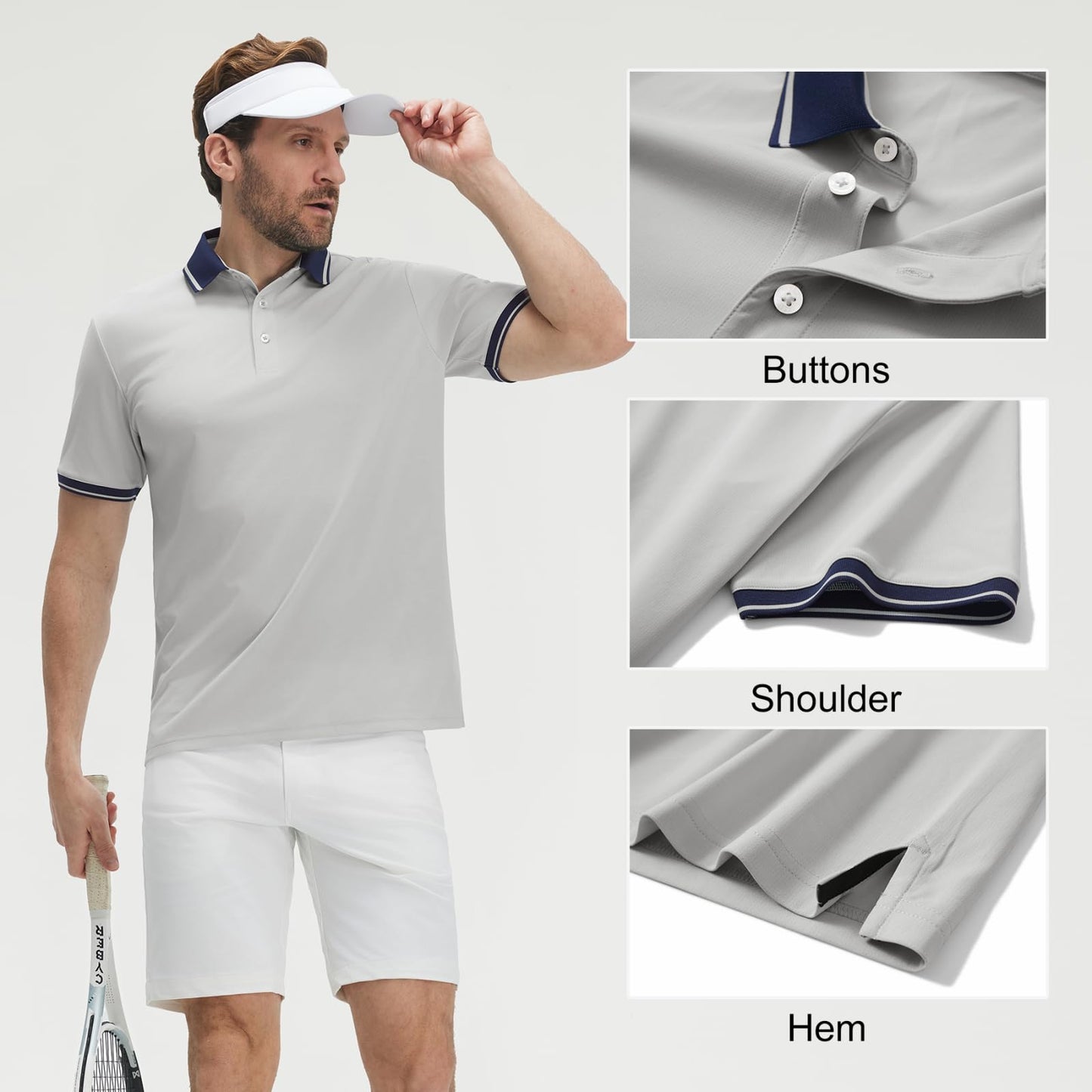 M MAELREG Mens Golf Shirt Quick Dry Lightweight Contrast Collared Stretch Solid Casual Athletic Polo Shirts for Men Khaki Grey
