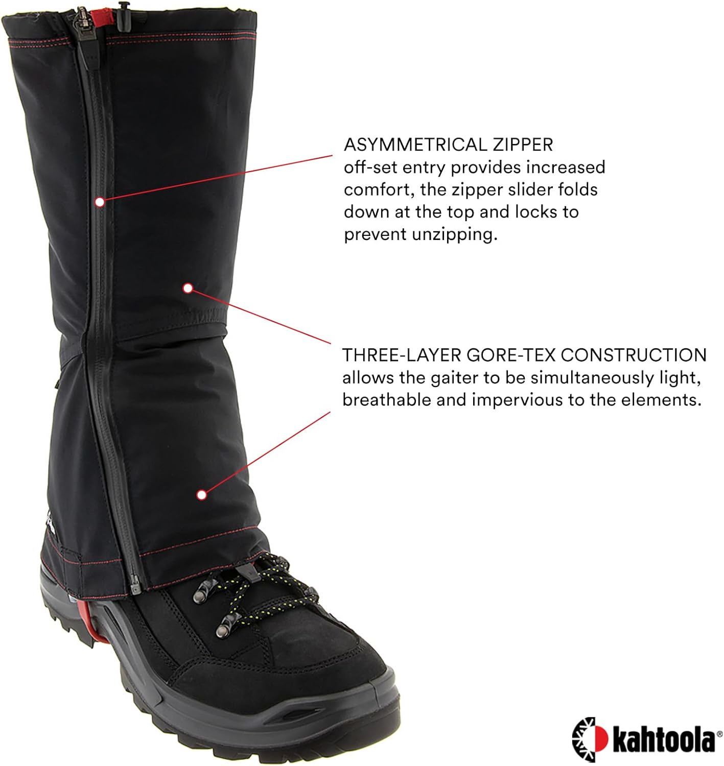 Kahtoola LEVAgaiter Tall GTX Gaiters, Waterproof Gore-TEX Shoe & Boot Protection for Mountaineering, Off-Trail Hiking in Mud, Snow & Ice