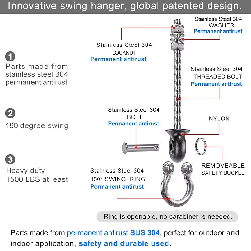 2-Pack Stainless Steel 304 Heavy Duty Swing Hangers for Wood/Steel Beams, 1500 lb, 180° Swing, 9.64'' Length – Dolibest (Silver 9.67'' 2 Pack Variation)