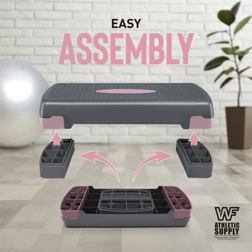 Aerobic Stepper Set with Dumbbells & Measuring Tape, Adjustable Height 2 Level Risers Workout Exercise Step Platform, Pink Grey, the Ultimate Gift for a Joyful Holiday and Merry Christmas