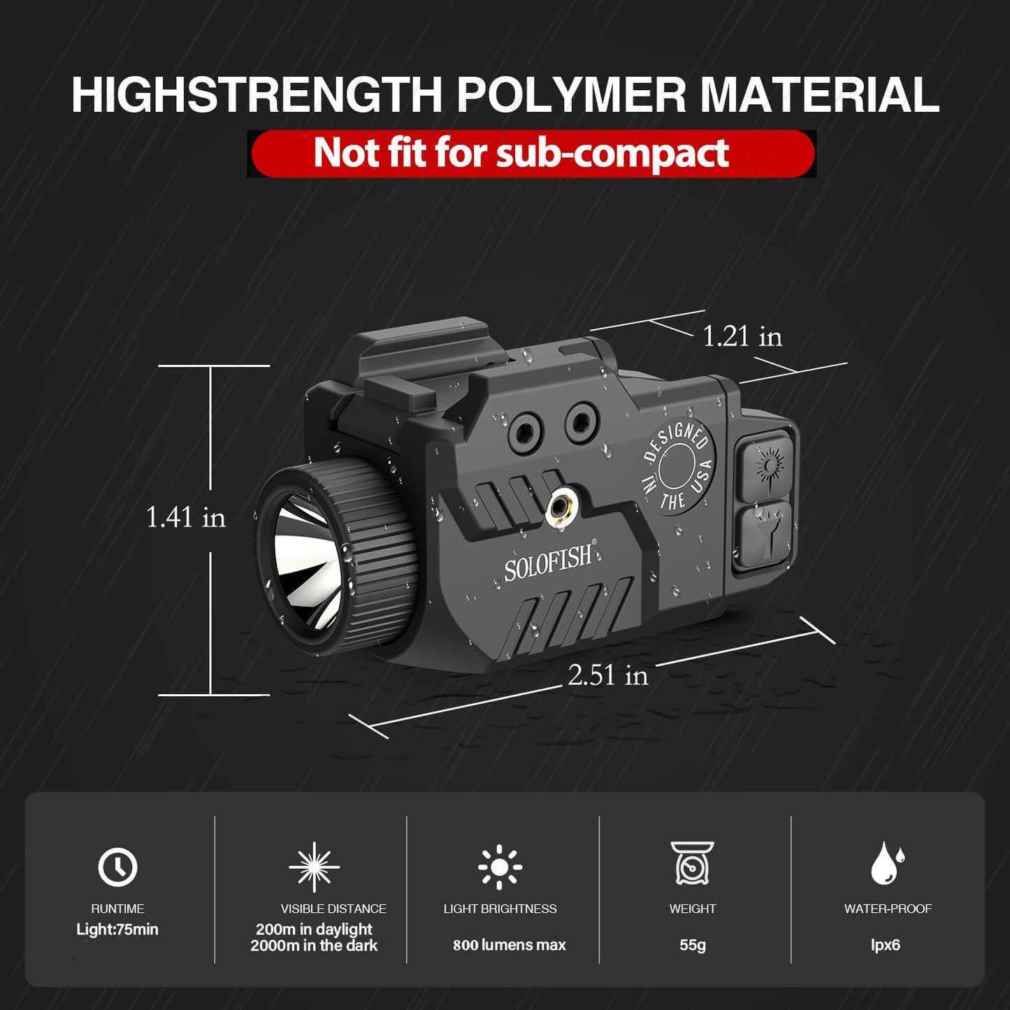 Solofish 800 Lumens Pistol Light Laser Combo with Adjustable Rail