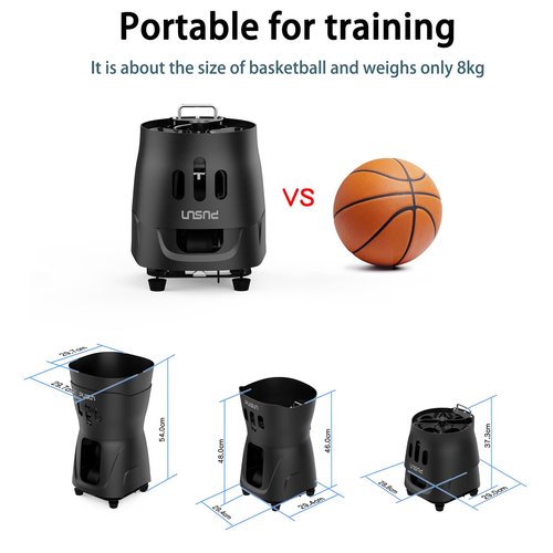 PUSUN PT-MINI PRO-Tennis Ball Machines - APP Controlled, 65+ Ball Capacity, 8-60km/h Speed Adjustment, 3-5 Hours Battery Life, Lightweight Design, Ideal for Beginner Training (Black)