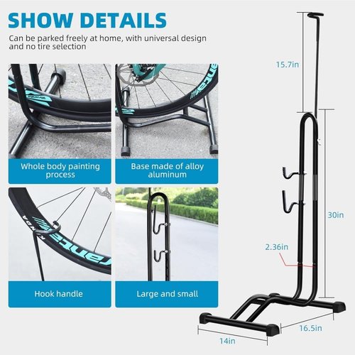 Andeshunk Bicycle Floor Stand, 3 in 1 Display Stand Rack and Repair Stand for Mountain Bikes, Road Bicycles for 29 Inch Wheels, Black