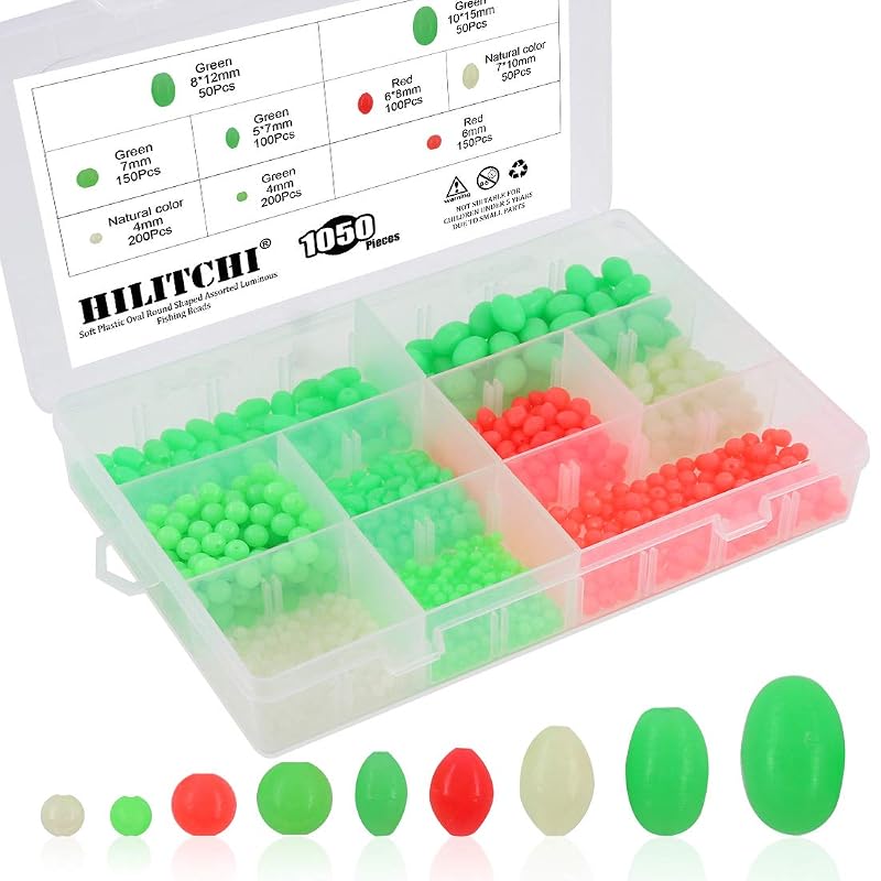 Glow Beads Fishing Kit 1050 Pcs 9 Sizes Luminous Soft Plastic Beads for Night Fishing