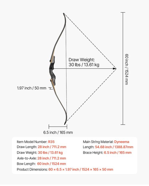 VEVOR Recurve Bow and Arrows Kit, 60 inch Wooden Takedown Bows, Right Handed Ergonomic Archery Recurve Bow Package, Longbow for Outdoor Target Training Practice Hunting, Beginners to Advanced, 30 lbs