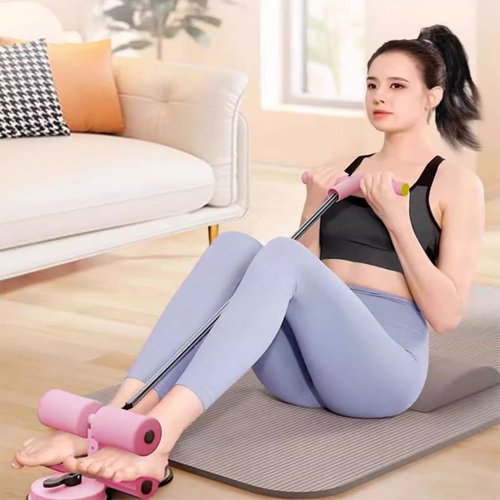 Ab Training Auxiliary Device, 2025 New Double Suction Cups Core Trainer, 3-Level Height Adjustable Sit Up Machine with Resistance Band, Full Body Workout Equipment for Home & Gym(PINK)